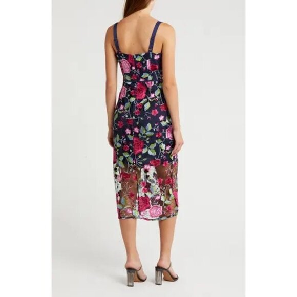 Sam Edelman Navy Blue Floral Embroidered Midi Dress Size 10 New With Tag - Picture 2 of 4